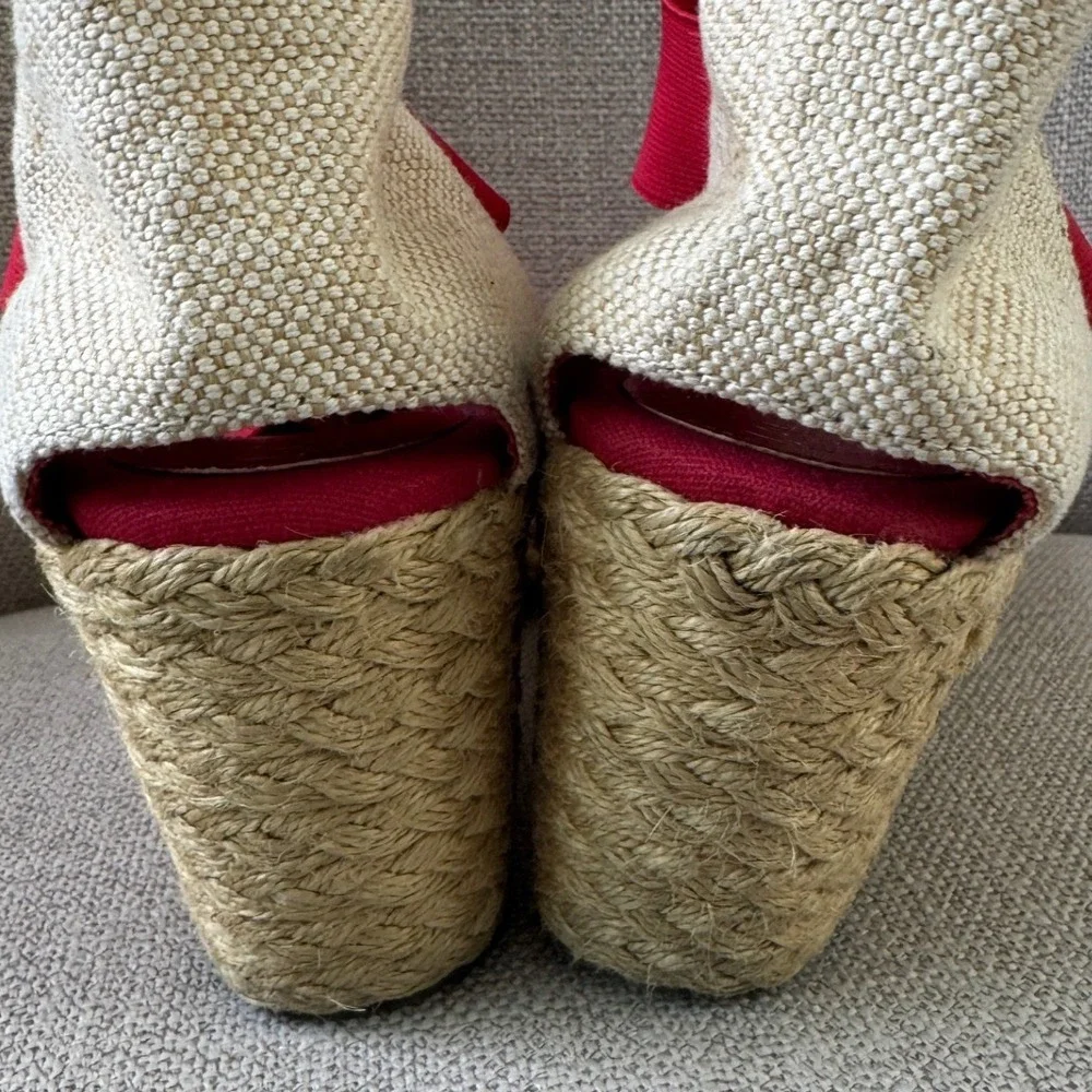 Lauren Ralph Lauren Red Espadrille Wedge Sandals Elastic Straps